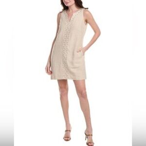 Tommy Bahama Sleeveless Beige Dress with Embroidered  Detail-XS tan beige   NWOT